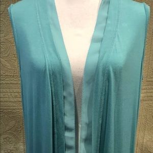 LOGO Chiffon Trim Vest Size M Teal Blue Open Front